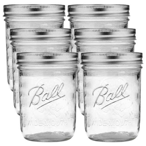 Wide Mouth Glass Mason Jars with Lids and Bands (Pint / 16 Oz (Pack of 6))