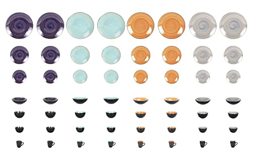 Stoneware Sonoma Dinnerware Set (56pc Set / Mix Grey, Orange, Purple, Turquoise)