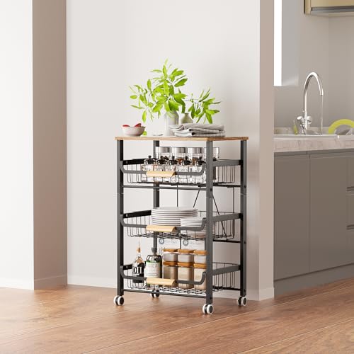 4 Layer Fruit Basket Kitchen Food Organizer and Rack (Black 4-layer Rack)