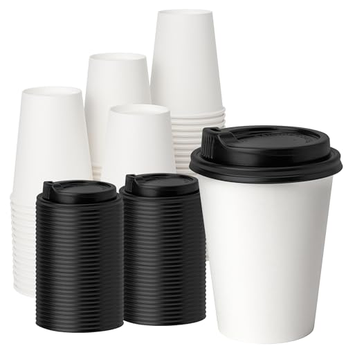 12 oz 100 Pack White Disposable Coffee Cups with Lids (White / 12 oz)