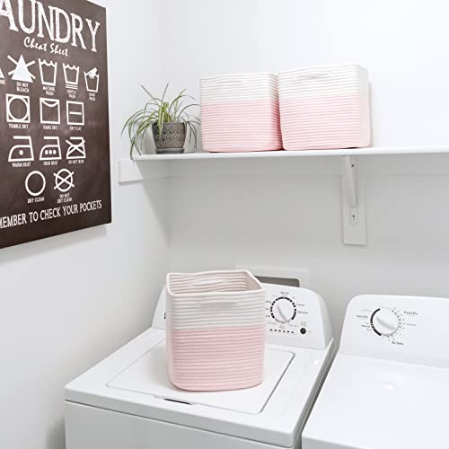 Storage Cubes 11 Inch Cotton Rope Woven Baskets for Organizing (Off White & Mixed Pink)