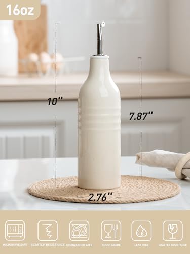 16oz Ceramic Oil Dispenser Bottle (Vanilla White / 1 Piece (Jupiter))