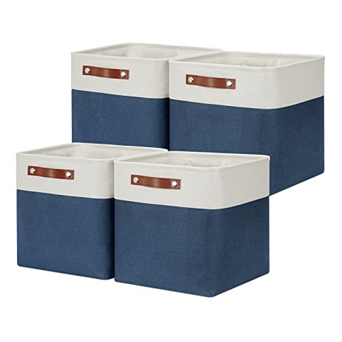 Foldable Storage Cubes 12 x 12 Organizer Bins (White&Blue / M-12"x 12"x12")