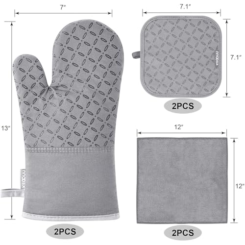 Oven Mitts and Pot Holders 6pcs Set (Light Gary)