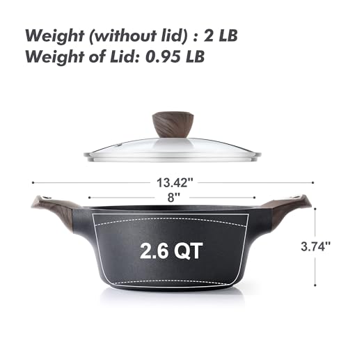 Nonstick Pot Stock Pot with Lid (2.6 Quarts / Classic Black)