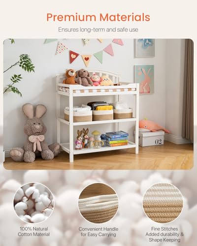Small Woven Storage Basket for Organizing (White & Brown / 13.5"L x 9.5"W x 5"H)