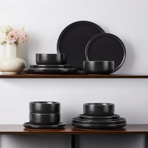 Stoneware Dinnerware Sets for 8 (Matte Black / Service for 8)