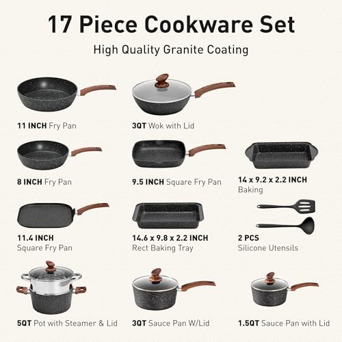 17 Piece Pots and Pans Set Non Stick (Black / 17 PCS Cookware Set)