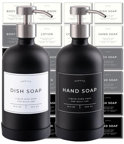Hand and Dish Soap Dispenser for Kitchen and Bathroom (Matte Black Bottle / Brushed Silver Pump)