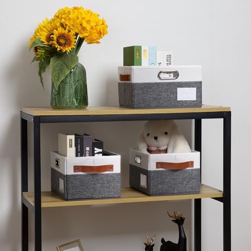 Foldable Storage Bins with Handles [3 (Grey & Cream / Medium(3-Pack))