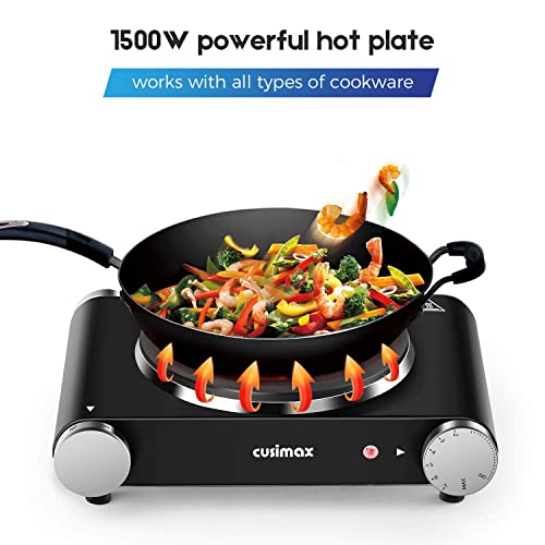Hot Plate Electric Burner Single Burner Cast Iron hot plates for cooking Portable Burner 1500W with Adjustable Temperature Control Stainless Steel Non (Black / Single Burner)