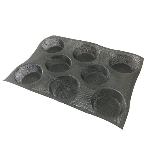 Silicone Bun Bread Forms Round Shape Trays Perforated Bakery Molds Fit Half Pan Size (8 Caves 4" Round Shape For Bun)