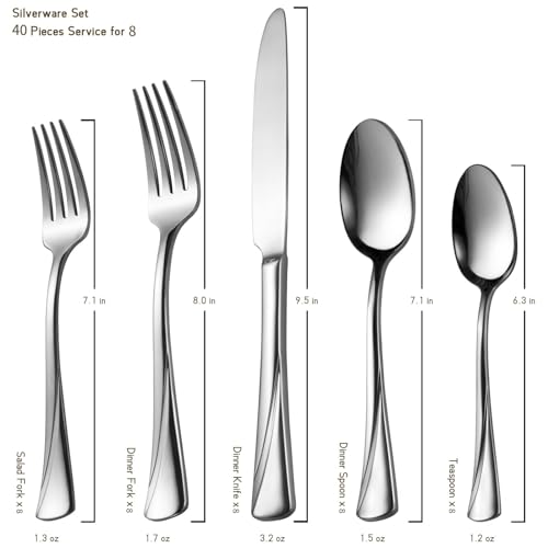 Alice 40 Piece Silverware Set Stainless Steel Flatware Set (8 Count)