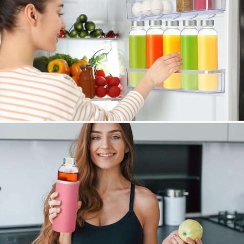 12 Pcs 18 oz Glass Water Bottles Glass Juice Bottles with Protection Sleeves