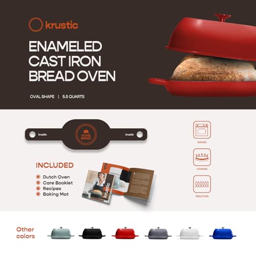 Enameled Cast Iron Dutch Oven for Professional Sourdough Bread Baking (Red)