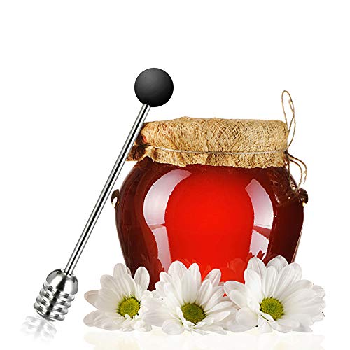 Stainless Steel Honey Dipper Stick 6.3 Inch Honey Wand Server for Honey Pot Dispense Drizzle Honey (1 Pcs Black)