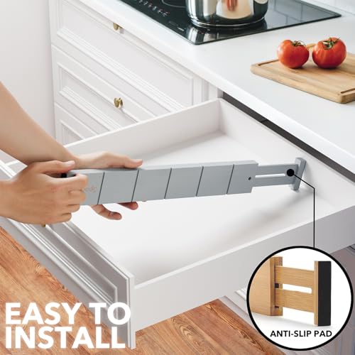 Bamboo Drawer Dividers with Inserts and Labels (2.35''H, 17''-22''L, 7 Dividers / GRAY)