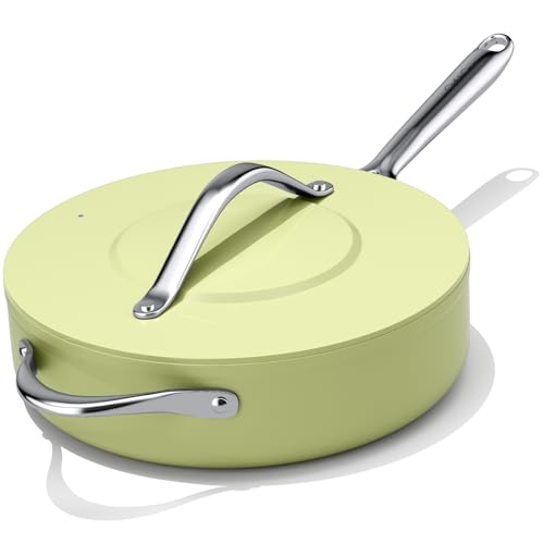Premium Ceramic Sauté Pan with Lid (Olive Green)