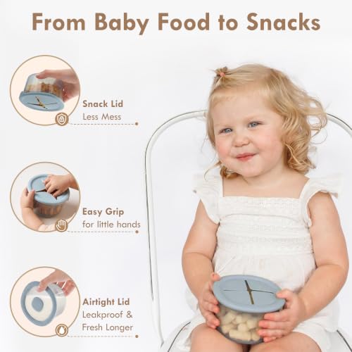 Silicone Snack Containers for Kids & Toddlers (6Pack-Clay/Lunar Grey/Ether/Blush/Croissant/Mint)