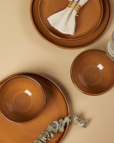 Stoneware Dinnerware Sets for 4 (Caramel Brown / Set (12pcs))