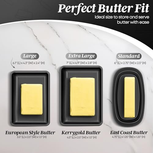 Large Ceramic Butter Dish with Lid for Countertop (Black / Large)