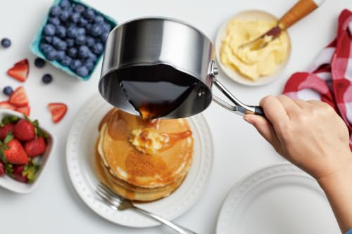 Stainless Steel Induction Sauce Pan with Pour Spouts (Brushed Stainless Steel / 1 Quarts)