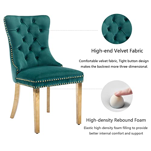 Green Velvet Dining Chairs Set of 4 (Natural Green)