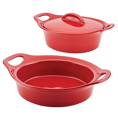 Solid Glaze Ceramics Casserole Bakers (Red)