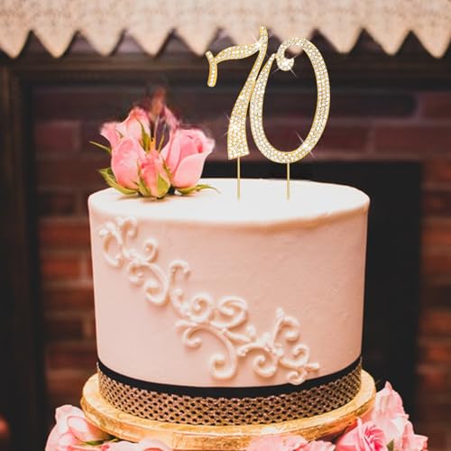 Cake Topper 70th Birthday Decorations Gold Rhinestone Cake Toppers (70)