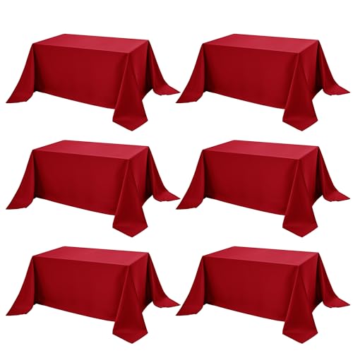 6 Pack Red Tablecloths for Rectangle Tables (Red / 90x156 In, 6 Pack)