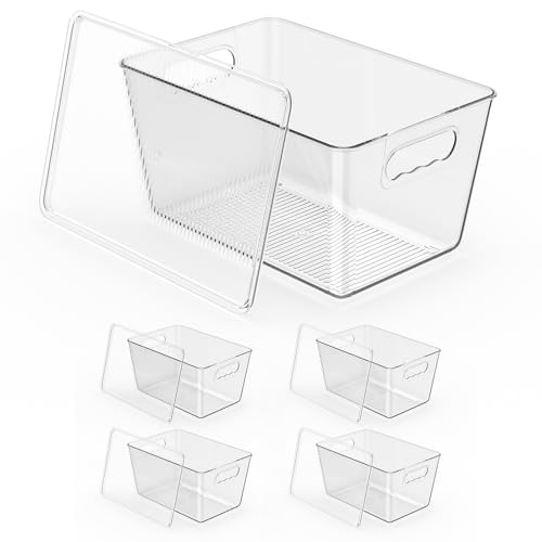 Clear Stackable Fridge Organizer with Lids (4 Pack / L with Lids (11.5"L x 7.5"W x 6"H))