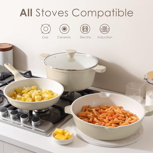 Nonstick Ceramic Skillet with Lid 10 (Antique White / 10-inch/3.5QT)