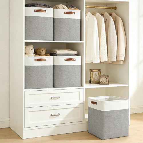 Large Fabric Storage Baskets (Gray / Off-White / Extra Large -17"x12"x15")