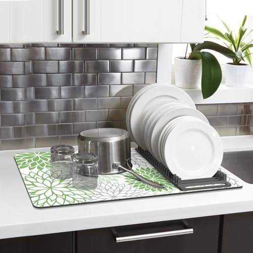 2Pcs Dish Drying Mat & Sink Splash Guard (Green / 12" X 20" + 24" X 5.5")