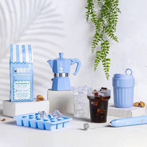 Moka Express 3 Cup Light Blue & Almond Ground Coffee Gift Set (3 Cups / Light Blue Moka & Ground Coffee)