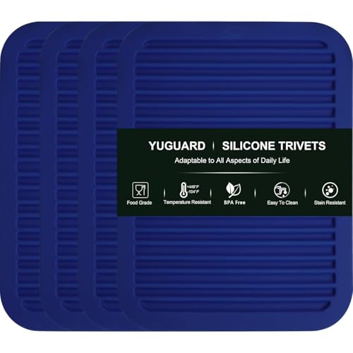4 - Pack Multi - Purpose Silicone Mats | Heat Resistant Pot Holders for Kitchen | Non - Slip Hot Pads for Hot Pots, Pans & Quartz Countertops | Gray Kitchen Mats (Blue) (4 Count)