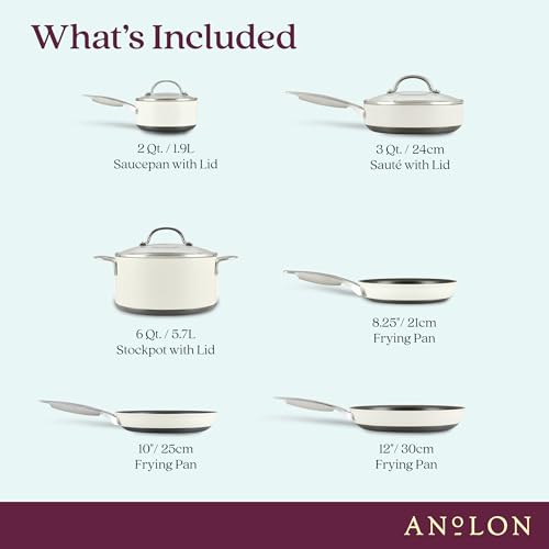 Achieve Hard Anodized Nonstick Cookware Pots and Pans Set (Cookware Set (9 Piece) / Cream)