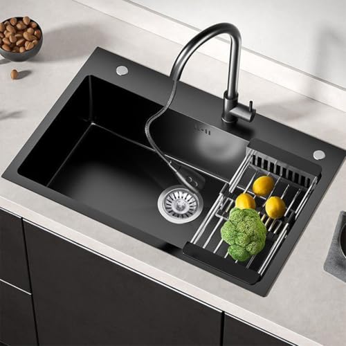 Black Drop in Kitchen Sink (With Faucet / 28.3 * 17.7 * 7.9in)