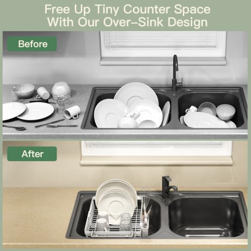 White Expandable Dish Drying Rack Over The Sink with Anti Slip Grip (White / For 13-30" W Sink)