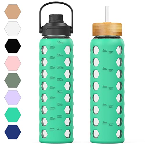 Glass Water Bottle (Green / 32 Ounces)