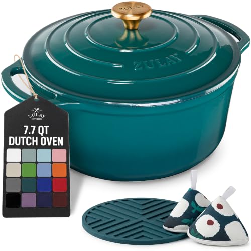 7.7 Quart Enameled Cast Iron Dutch Oven Pot with Lid (Emerald / 7.7 Quart)