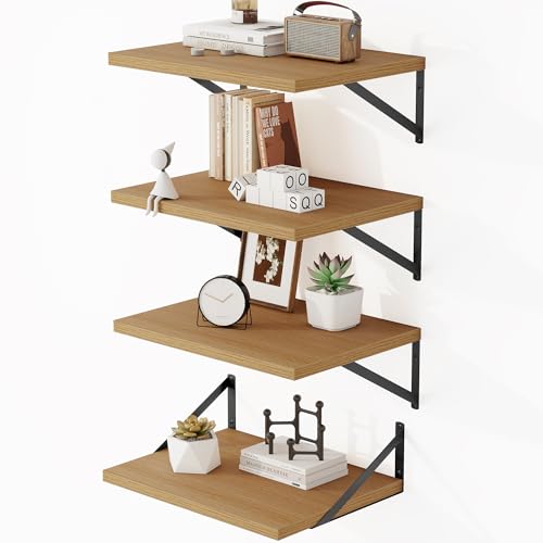 16W x 12D Deep Floating Shelves Set of 4 Oak (Oak With Black Metal Bracket / 16wx12dx5.8h)