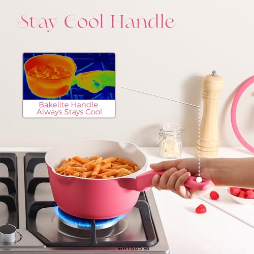 Ceramic Nonstick Saucepan with Lid (2 Quarts / Raspberry Red)