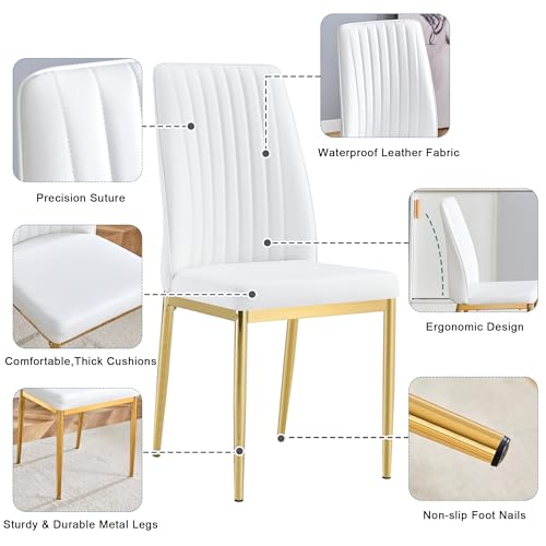 White Dining Chairs Set of 8 Leather Modern Kitchen Chairs with Metal Legs Armless Upholstered Chair for Dinner Room (G- White)