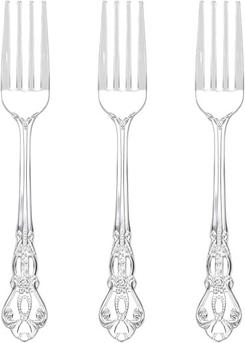 75PCS Silver Plastic Forks 8.1inch Vintage Baroque Forks for Party (75-Silver / Forks)