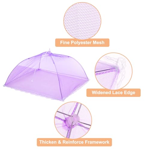 3 Pcs Large and Tall Food Covers 17" Mesh Food Covers for Outdoors Collapsible Food Protector Covers Tent for Parties Outdoor Picnics BBQs (17" / Purple)