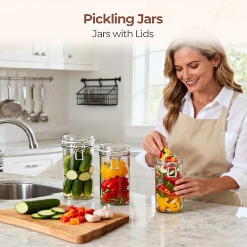 Glass Pantry Jars with Airtight Lids 34 oz 3 Pack Coffee Canisters (34 fl oz x 3)