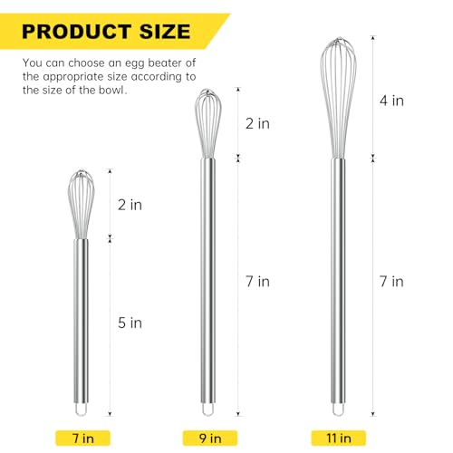 Mini Whisks Stainless Steel Whisk Set 7" 9" 11" (Long Mini / 3 Piece)