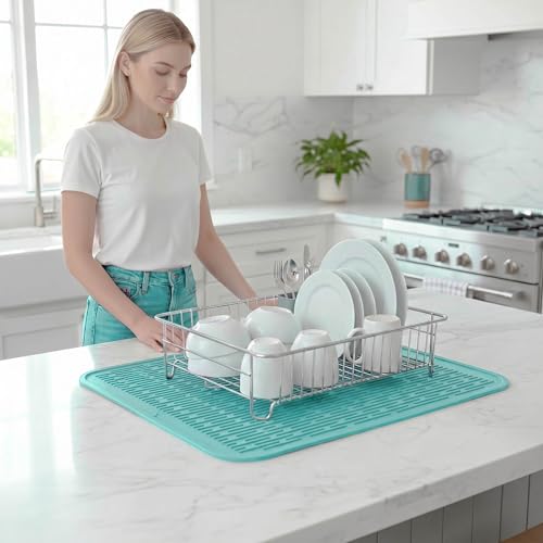 Silicone Dish Drying Mat for Multiple Usage (Mint / 24"L x 18"W)