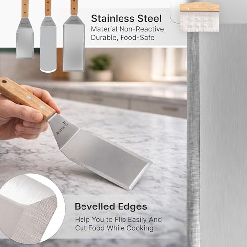 Stainless Steel Metal Spatula Set (Wooden handle set)